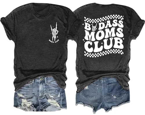 Ithalt Womens Mama Shirt Mom Life Shirts Skeleton Mother Printed T-Shirt Rock and Roll Short Sleeve Tops — image 1