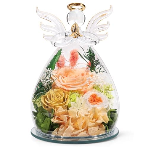 Gifts for Mom Mothers Day Birthday Gifts for Women Preserved Rose Forever Flower in Glass Angel Figurines Fresh Flowers for Delivery Anniversary Real Colorful Roses for Grandma Her Wife from Daughter view 1