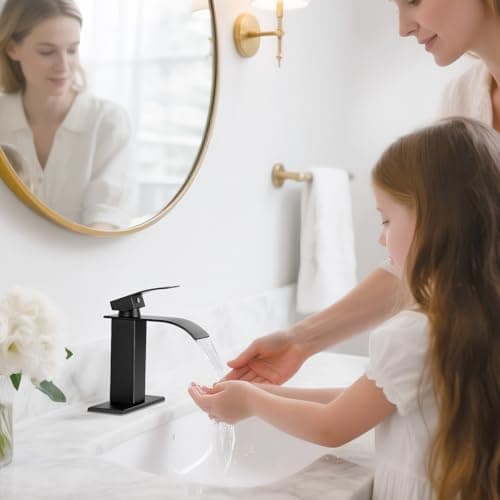 RNDIOZD Matte Black Bathroom Faucet with Waterfall Spout and Pop-up Drain | SUS 304 Stainless Steel, Single Handle, 1 or 3 Hole Sink, Vanity Faucet, Deck Plate, Supply Hoses, NSF372 NSF61 cUPC view 6