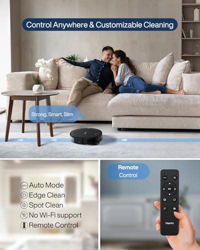 Thamtu Robot Vacuum Cleaner, Super Thin, Powerful Suction Vacuum Robot, Self-Charging Robotic Vacuum Cleaner, Cleans Hard Floors to Low-Pile Carpets, Black view 7