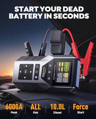 YaberAuto 6000A Portable Car Jump Starter with OBD2 Scanner, Code Reader | Car Battery Jumper Starter Portable (All Gas/10L Diesel) Car Battery Jump Box Pack Jumper Cables, Diagnostic Tool 600LM Light view 3