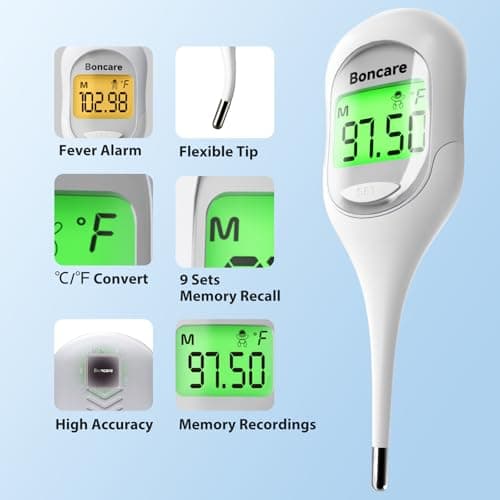 Boncare 9 Seconds Basal Body Thermometer for Ovulation, Oral Thermometer for Adults and Kids - Accurate Rectal Thermometer, with Fever Alarm and Large Display (Rice-White) view 6