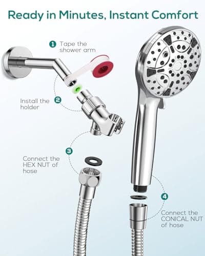 Filtered Shower Head with Handheld: High Pressure 8-Setting Showerhead for Hard Water, Detachable Extra Long 71" Hose, Filters Beads Reduces Chlorine for Dry Skin & Hair, Power Wash for Tub Tile Pets view 6