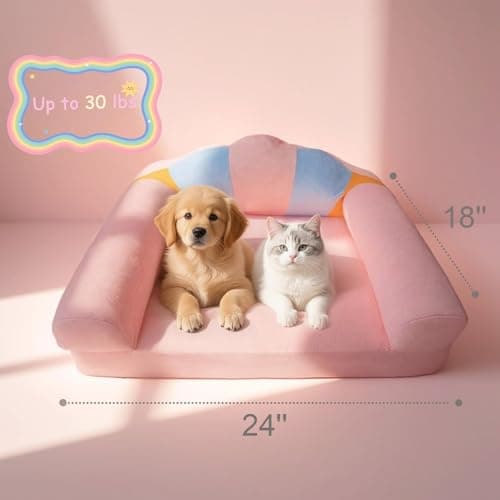 MOYMO Cute Cat Couch with Soft Pillow, Supportive Dog Couch, Cat Sofa with Removable Cover，Cute Rainbow Shaped, 24 Inch view 7