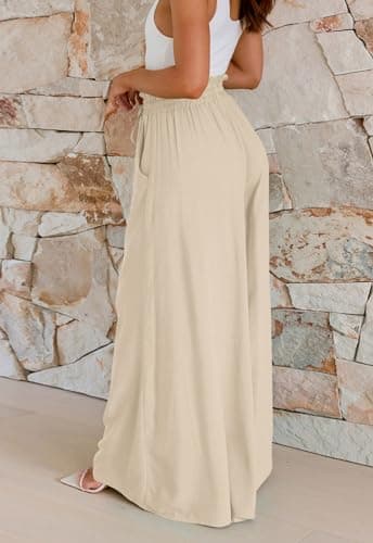 GUOLEZEEV Women Wide Leg Pants High Waisted Beach Pants Long Culottes Trendy Flowy Pants with Pockets view 3
