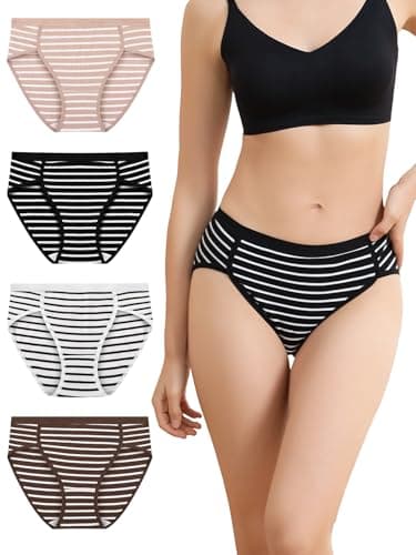 Ellychi Yii Women Cotton Cheeky Underwear - French High Cut Striped Panties — image 1