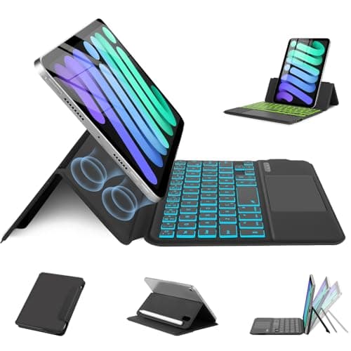 MePadKey Magic Touchpad Keyboard Case for iPad mini 7 (2024)/Mini 6 (2021) 8.3 inch, Slim Magnetic Folio with Type-C 7Colors Backlit TrackPad Keyboard fit iPad mini 7th (A17 Pro)/6th Generation Black