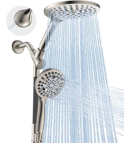 Dual Handheld Shower Head Combo, 2-in-1 Rain Shower Heads System 8 Inch Rainfall Shower Head and 10 Modes High Pressure Hand Held Showerhead with Built-in Power Wash — image 1
