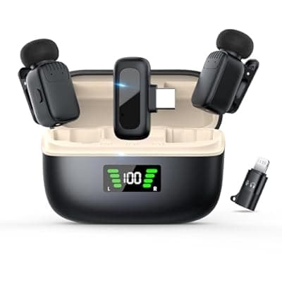 Sunnymark Mini Wireless Lavalier Microphone for iPhone/Android/PC with USB-C Plug, Noise Reduction, 25H Battery Life with Charging Case, Plug & Play, Tiny Mics for Vlogging & Podcast