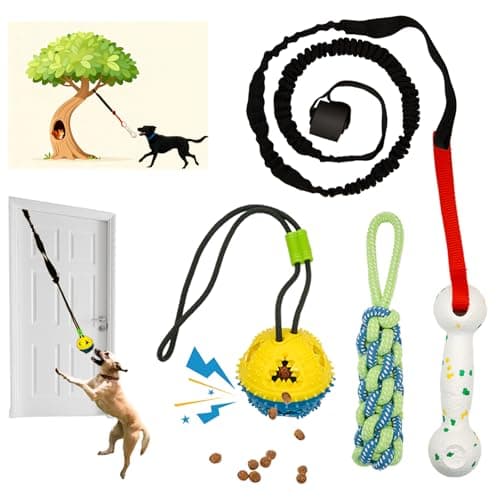 GDuolaPaws Interactive Dog Bungee Tug Toy, 4 Pieces Hanging Spring Pole for Puppy/Small/Medium Dogs, Outdoor Tether Rope for Yard Tree, Indoor Door Pull Toy for Self Play and Solo Exercise — image 1