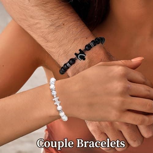 Sistble Gifts for Girlfriend, Birthday Gifts for Girlfriend Matching Bracelets Puzzle Beaded Bracelets Couple Handmade Braided Bracelet White Black Heart Love Gift Gf Bf Jewelry view 3