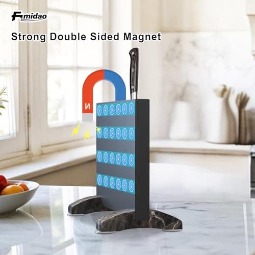 Fomidao Magnetic Knife Holder Block,Black Magnetic Knife Stand for Kitchen Counter Top,Double Sided Stainless Steel Knife Storage,Strong Magnet Knife Rack view 3