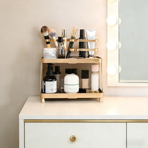 YUPER Bathroom Countertop Organizer, 2-Tier Vanity Organizer With Makeup Brush Holder, Large Countertop Tray for Skincare, Perfume, Cosmetics, Bathroom Sink Organizer Countertop view 4