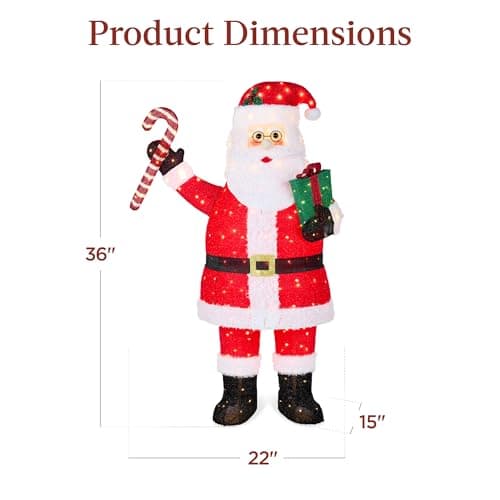Best Choice Products 3ft Lighted Pop-Up Santa, Outdoor Christmas Holiday Decoration w/ 120 LED Lights, Twinkling Candy Cane, Gift Box, Hat view 3