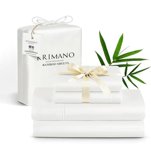 KRIMANO Twin Size Sheet Set, Viscose Bamboo Sheets for Bed Set 3pcs, 100% Viscose Derived from Bamboo, Hotel Luxury Silky & Cooling for Hot Sleepers, Deep Pocket Up to 17", White view 1