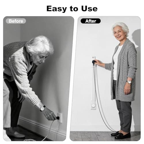 Electrical Outlet Extender Stick with Telescopic 22"-34" Extension & 180° Swivel, 2 AC Outlets & 3 USB Ports (1 USB-C/2 USB-A), for Hard-to-Reach Outlets Behind Furniture Bed Desk Sofa Nightstands view 4