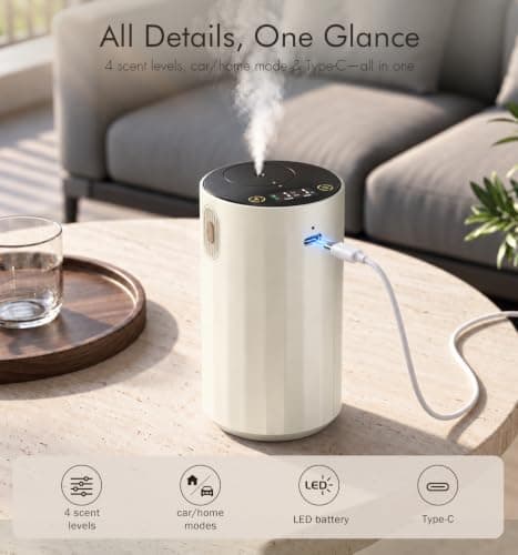 DOQASOO Waterless Diffuser for Essential Oil, 96H Portable, Home, Room | Up to 600 sq ft, 96H Battery, 20mL, 4 Timers & 4 Mist Levels, Car & Home, 25dB Quiet, Portable, for Office, Bedroom, Travel view 3