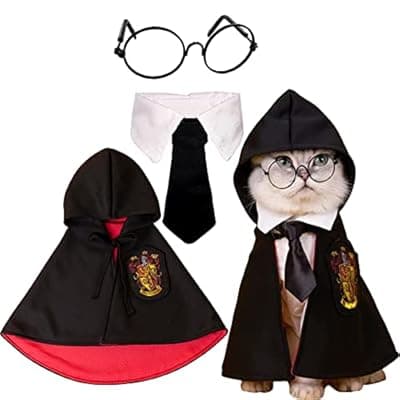 Dog Cat Costumes with Glasses and Neckties,Cosplay Costume Set Perfect for Party and Gifts for Cat Dog (Gryffindor, Medium)