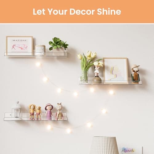 upsimples Acrylic Shelves for Bathroom Storage, 15" Floating Shelves Wall Organizer for Perfume, Make up, Skincare, Kids Bookshelf for Bedroom, Nursery, Living Room Decor, Clear, 4 Pack view 6