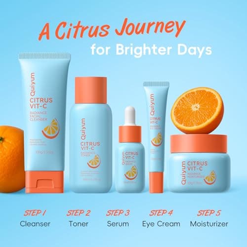 QUIYUM Citrus Vitamin C Skin Care Set, Skincare for Women & Preteens Girls- Gift Set Facial Skin Care Product, Hydrating, Smooth, Glow Up, Firm, Oil Control, for All Skin Types, Full Size (5 Pcs) view 4