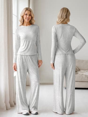 Womens 2 Piece Long Sleeve Lounge Sets Travel Outfits 3 Inseams view 5