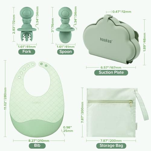 haakaa Cloud Crew Silicone Travel Baby Feeding Set with Foldable Suction Baby Plate, Silicone Bib, Baby Spoon and Fork, Waterproof Travel Bag, 6M+ view 2