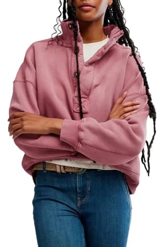 Gnveub Sweatshirt for Women Oversized Henley Neck Long Sleeve Button Pullover Tops Trendy Outfits Clothes view 6