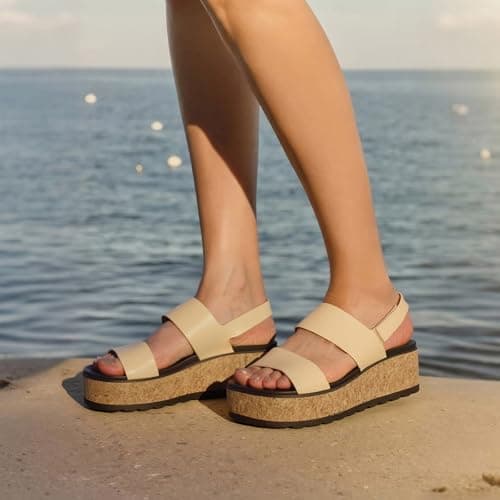 Marc Ford Women's 2026 Platform Wedge Cork Sandals Chunky Lug Sole Lightweight Comfortable Summer Beach Vacation Walking Shoes Resort Wears view 2