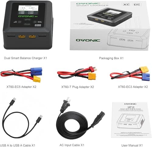 OVONIC X1 Dual RC LiPo Battery Balance Charger for 1S-6S LiPo, LiHV, Life, NiMH, NiCd Batteries, AC 200W / DC 600W 15A Smart Fast Charger with Sync Charging Mode view 3
