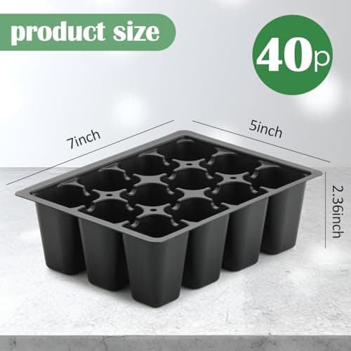 RooTrimmer 40 Pack Reusable 12-Cell Seed Starter Tray, Plant Starter Trays with Large Drainage Holes for Seed Germination, Easy to Repotted, Fits Standard 1020 Flats and TD377 Trays, Black view 2