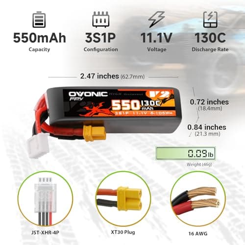 OVONIC 550mAh 11.1V 3S Lipo Battery 130C Soft Case with XT30 Connector for RC Cars, Trucks, Planes, Drones – 4 Pack view 2