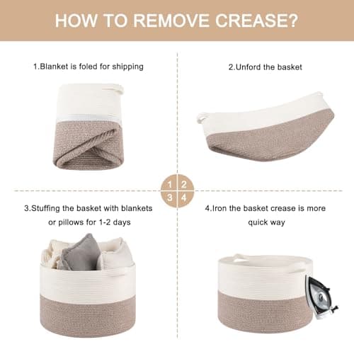 OIAHOMY 90L XXXLarge Blanket Basket for Living Room, 21.7" x 13.8" Woven Cotton Rope Laundry Basket for Organizing Pillows, Decorative Stuffed Animal Toy Storage Bin for Nursery, Black and Grey view 7