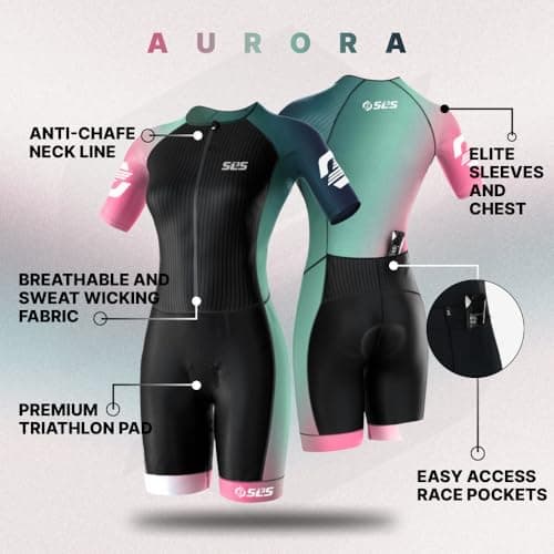 SLS3 Triathlon Suits Women - Elite Aero Sleeved Trisuit for Swim Bike Run | Quick-Dry Breathable Tri Suit Women with Italian Chamois Pad, Aero Short Sleeves, Pockets & Compression for All Distances view 3