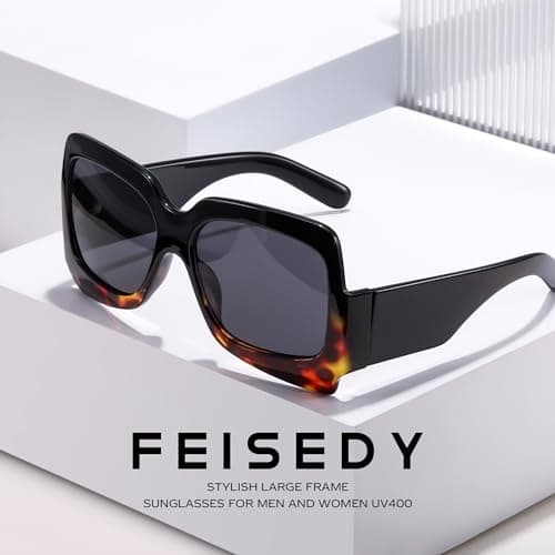 FEISEDY Personalized Large Frame Sunglasses for Men and Women Travelling Sunbathig UV400 Protection Shades B4160 view 6