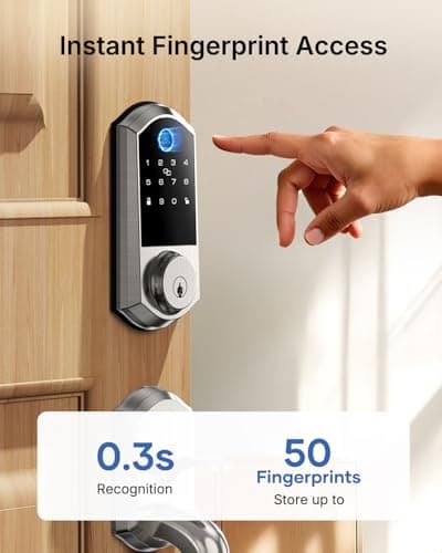 Smart Front Door Lock Set - Firstriver Keyless Entry Door Lock with Handle, Fingerprint Deadbolt with Keypad & Bluetooth App Control, Electronic Auto Lock, Works with Alexa & Google Assistant, Silver view 3