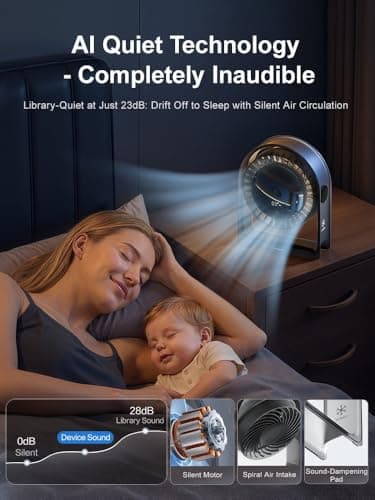 2026 New Desk Fan, Quiet Air Circulator Mini Fan for Bedroom, Portable Smart Display USB Fan, 4 Speeds Strong Airflow, 120°Tilt, Small Desktop Table Fans For Office Bedside Room, Translucent Black view 4