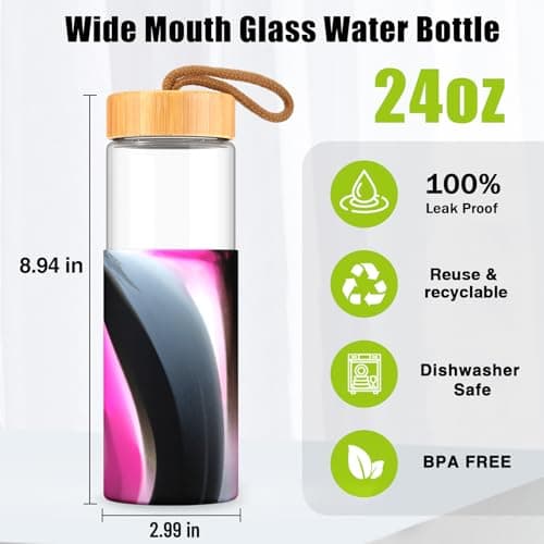 Tronco 24 oz Glass Water Bottles with Lids, Reusable Borosilicate Glass Bottles with Bamboo Lid & Non-Slip Silicone Sleeve for Coffee, Iced Tea, Water, Leak-Proof, BPA-Free – Ideal for Office & Home view 2