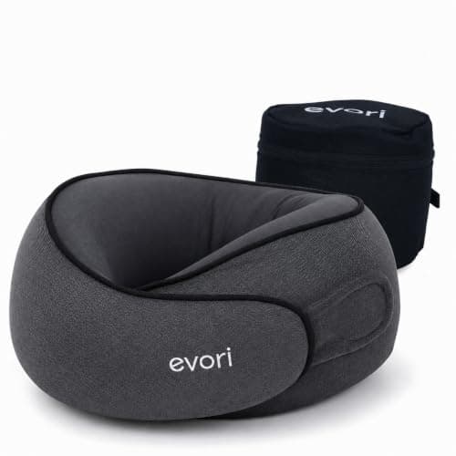 evori Memory Foam Travel Neck Pillow, 360° Support for Airplane & Car | Memory foam travel neck pillow with 360° head and chin support, adjustable closure, washable cover and travel bag. — image 1