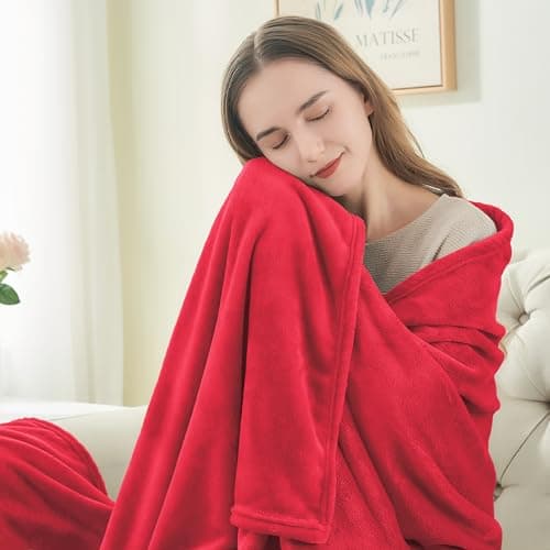 BEDELITE Fleece Blanket Red Throw Blanket for Couch & Bed, Luxury Plush Cozy Fuzzy Blanket 50" x 60", Super Soft Warm Lightweight Throw Blanket for Travel Camping view 2