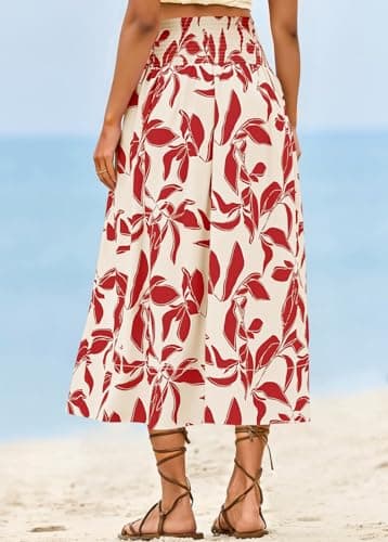 Wenrine Womens Floral Print Maxi Skirt High Waisted A Line Boho Flowy Beach Vacation Long Skirts with Pockets view 5