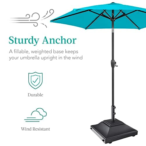 Best Choice Products Fillable Mobile Umbrella Base, Heavy Duty Base, Square Tiered Market Stand for Patio, Deck, Outdoor w/ 4 Wheels, 2 Locks, 2 Knobs, 120lb Capacity - Black view 4