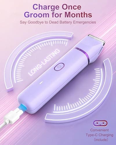 Bikini Trimmer for Women, 2-in-1 Waterproof Painless Body Shaver for Legs, Underarms, Bikini Line with Narrow & Wide Ceramic Blades, 3 Combs, USB Rechargeable, Travel Friendly Gift for Women,Mauve view 6