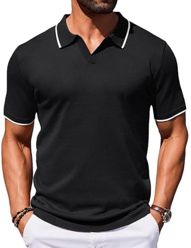 COOFANDY Mens Polo Shirts Short Sleeve Casual Knit Polo Shirt Vintage Golf T Shirts Old Money Tops view 1