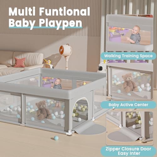 Hiaksedt Baby Playpen 50x50 Inch, Play Pens for Babies and Toddlers Baby Fence Play Yards for Indoor & Outdoor with Breathable Mesh Anti-Fall Playpen view 5