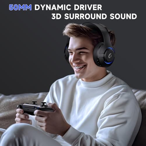 syndesmos Wireless PS5 Headset, 2.4GHz Gaming Headset for PS5, PC, Switch, Bluetooth 5.3 Headphones with Noise Canceling Mic, 7.1 Surround Sound, Low-Latency, 45H Battery, Black view 6