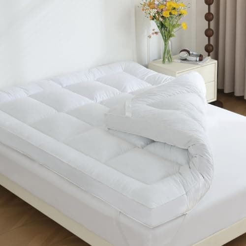 WhatsBedding 3 in Goose Feather Bed Mattress Topper,100% Cotton Fabric | 2000gsm Filled for ultimate softness, Breathable & noiseless, Anti-slip,Handmade Box-stitch, Multiple Application view 4