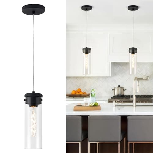 puncoll Clear Glass Pendant Lights - Industrial Black Pendant Light Fixtures for Kitchen Island - 1-Light Hanging Lights, H3955-1-CLBK — image 1