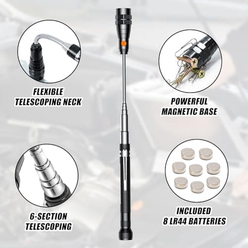 Gifts for Men, Magnetic Pickup Tool, Telescoping Magnet Pickup Tool with 3 LED Flashlight, Cool Gadget Birthday Gifts for Men, Women, Him, Dad, Teen Boys, Husband, Father, Mechanic, Women, Black view 2