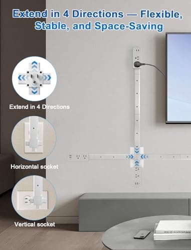 Gbchais Electrical Outlet Extender Stick, Upgraded 4-Way Free Combination Plug Extender (6"-34") with USB-A & USB-C, 2 AC Outlets, Wall Outlet Extender for Hard-to-Reach Spaces (Light Gray) view 3