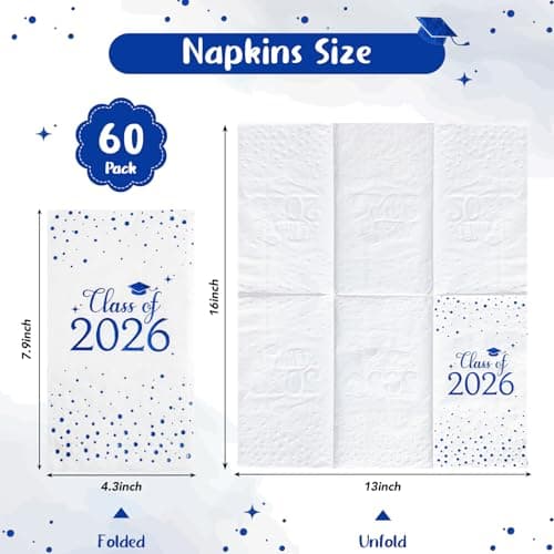 NatNarr 2026 Graduation Napkins, 60 Pcs Disposable Hand Towels for Bathroom Blue Foil Dots Dinner Guest Napkins for High School College Congrats Celebration Party view 2